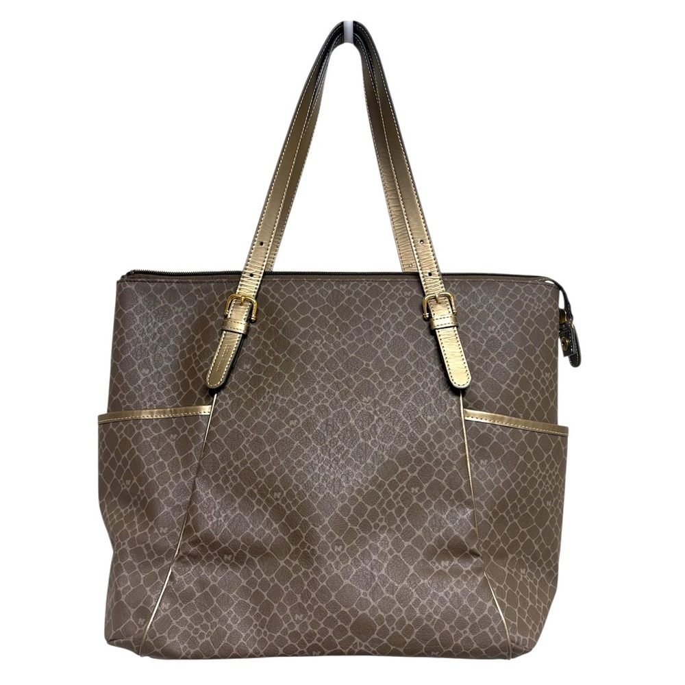 Nina Ricci zip top tote bag brown gold clean authentic spacious travel bag EUC